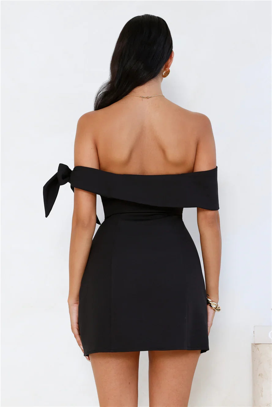 Seashell Dream Off Shoulder Mini Dress Black