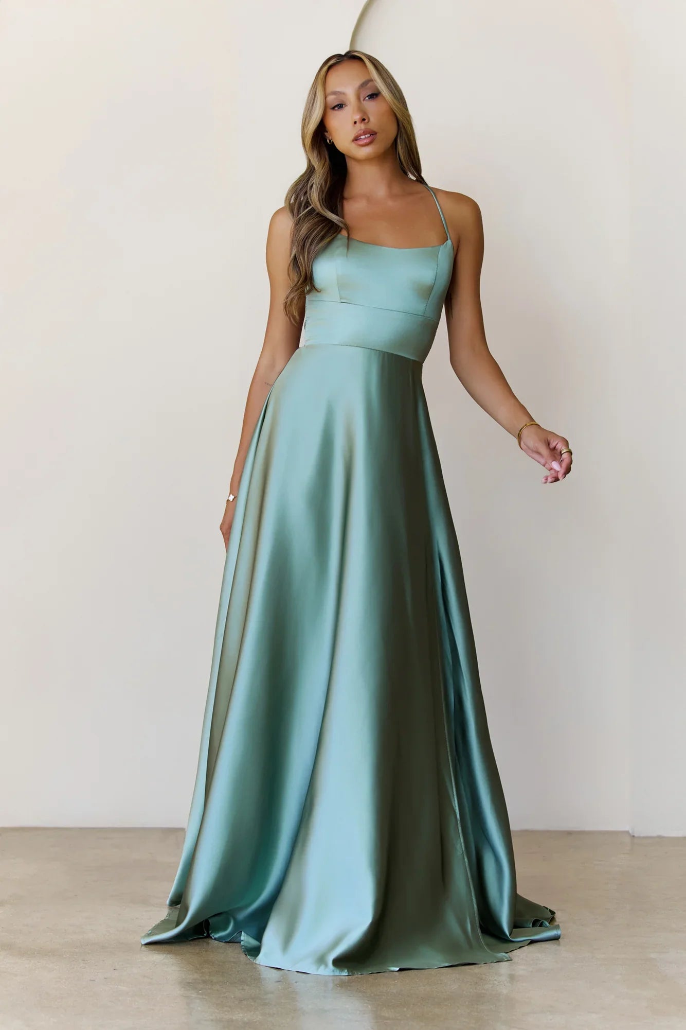Soaked In Beauty Satin Maxi Dress Sage