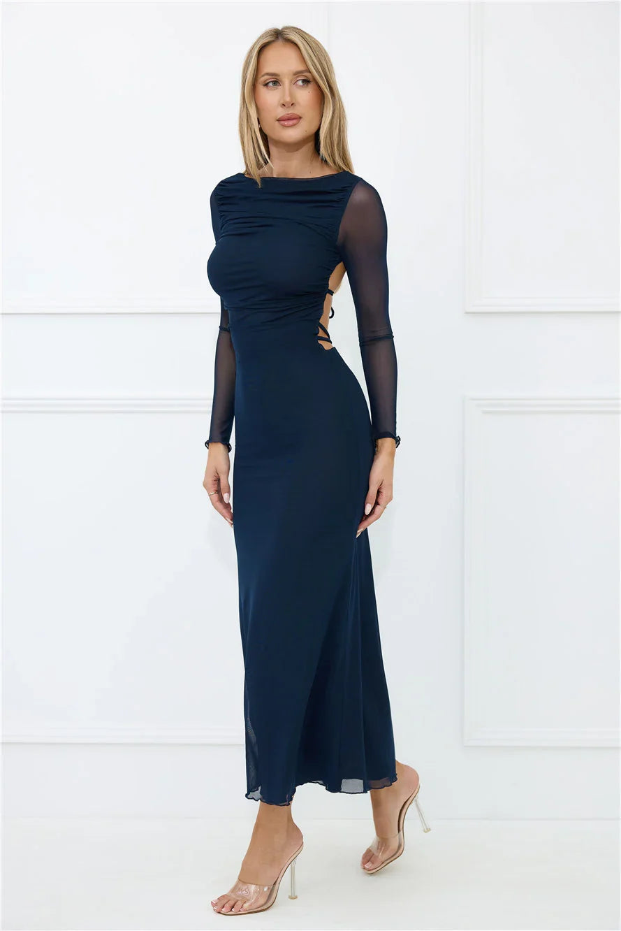 Thinking Pretty Long Sleeve Maxi Dress Navy